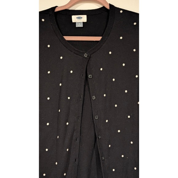 Old Navy Black Polka Dot Cardigan Sweater Button Up Long Sleeve Size L - Picture 2 of 5